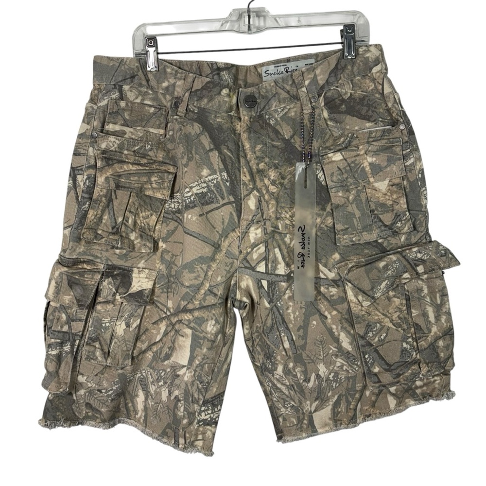 Smoke Rise Camo Camouflage Baggy Cargo Pocket Canvas Shorts 36 Streetwear Y2K